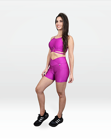 BERMUDA SHORT SINTONIA VIBE ROSA FUCSIA COM BOLSO