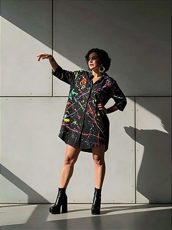 Vestido Chemise Viscose Preto