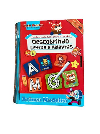 Quebra-cabeça Escreva e Apague Letras e Palavras - em madeira
