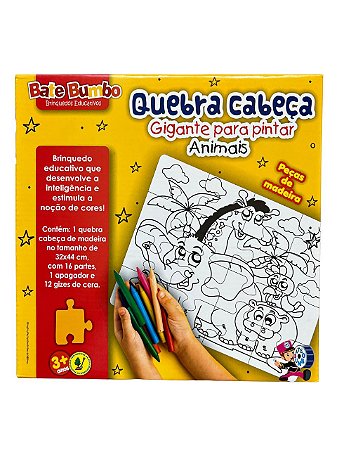 Quebra-cabeça gigante para pintar Animais - 16 peças em madeira