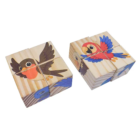 Quebra-cabeça Cubos 8 peças - Animais Ar - Pássaros - em madeira - Newart