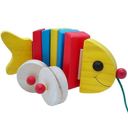 Peixe Articulado para puxar - em madeira