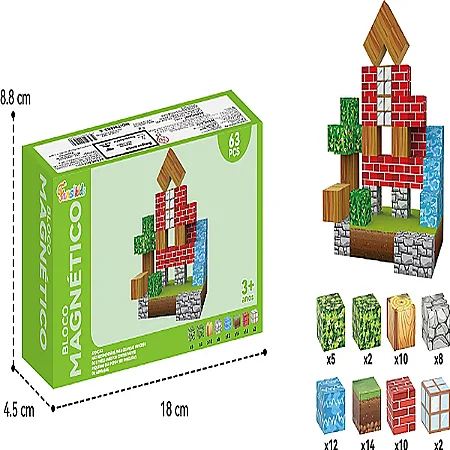 Cubos Magnéticos Pixelado - 63 peças