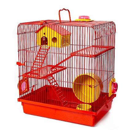 Gaiola para Hamster Luxo 3 Andares Vermelha