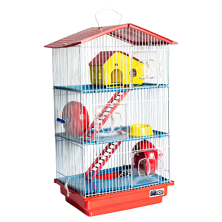 Gaiola Hamster Teto Plástico 3 Andares Completa