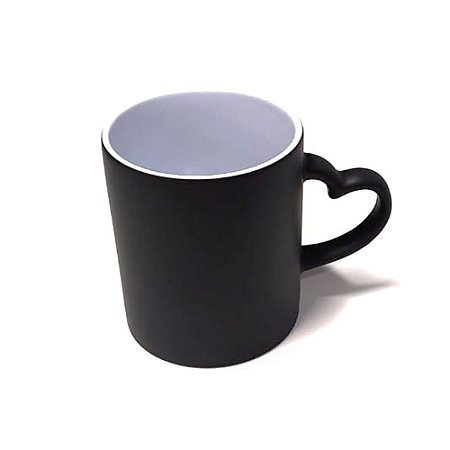 Caneca Mágica Preta Alça De Coração Para Sublimação 325ml