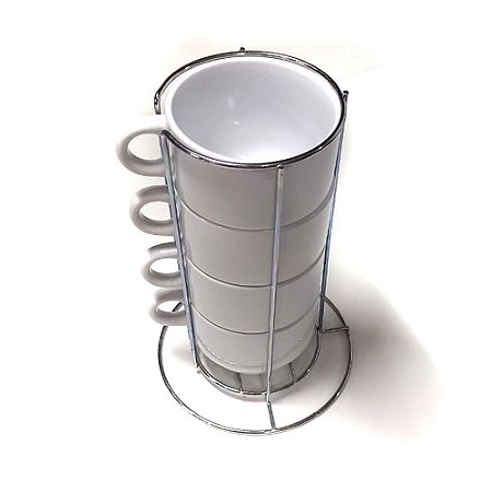 Kit 4 Canecas + Suporte / Kit Torre De Cerâmica Branca Para Sublimação