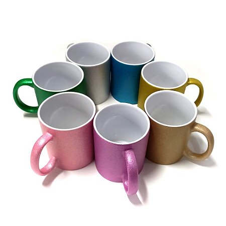Caneca Glitter Colorida Cerâmica 325ml