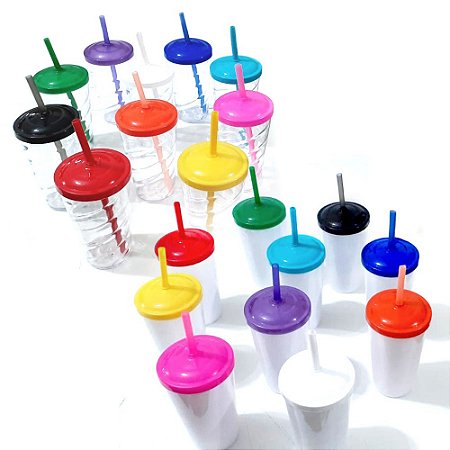 Copo Twister Acrílico 500ml C/ Tampa e Canudo