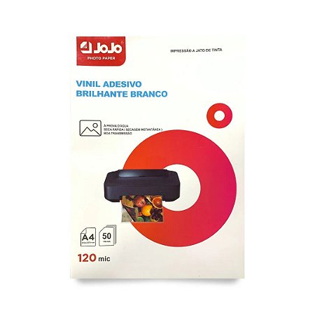VINIL ADESIVO INKJET 100 GR (IMPORTADO) RESISTENTE A ÁGUA A4 - BRANCO FOSCO - JOJO