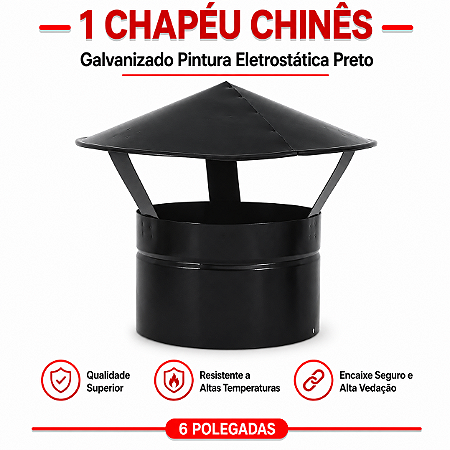 Chapéu 6" com Pintura Eletrostática Preta ArtMill