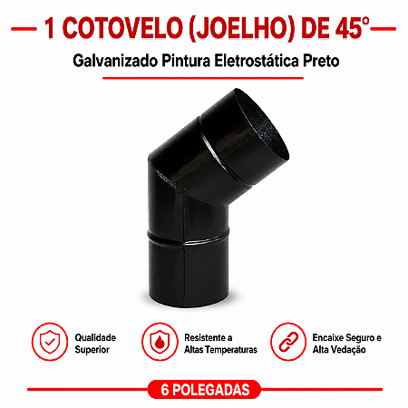 Cotovelo Galvanizado 6" Eletrostática Preto 45° – ArtMill