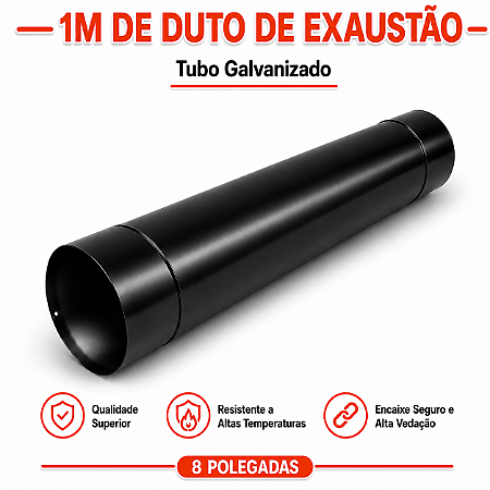 Tubo Galvanizado 8" com Pintura Eletrostática Preta ArtMill