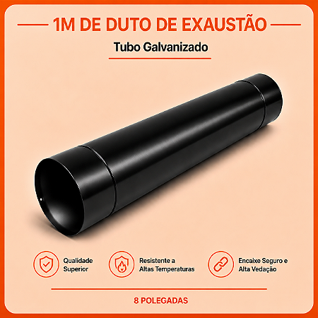 Tubo Galvanizado 8" com Pintura Eletrostática Preta ArtMill