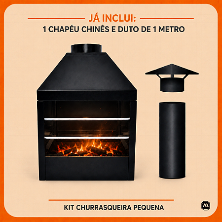 Kit Churrasqueira Parede Pequena com Duto de Exaustão e Chapéu Chinês – ArtMill