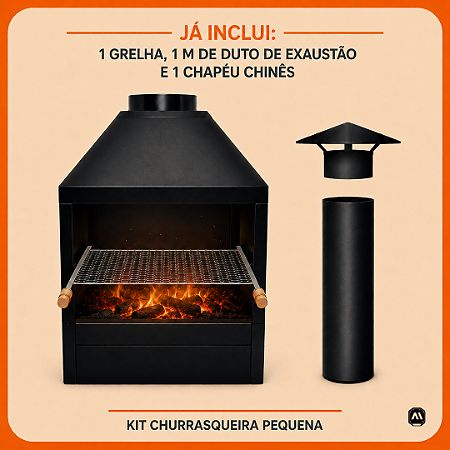 Kit Churrasqueira Parede Pequena com Grelha, Duto de Exaustão e Chapéu Chinês – ArtMill