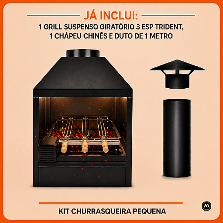 Kit Churrasqueira Parede Pequena com Grill Giratório, Duto de Exaustão e Chapéu Chinês – ArtMill