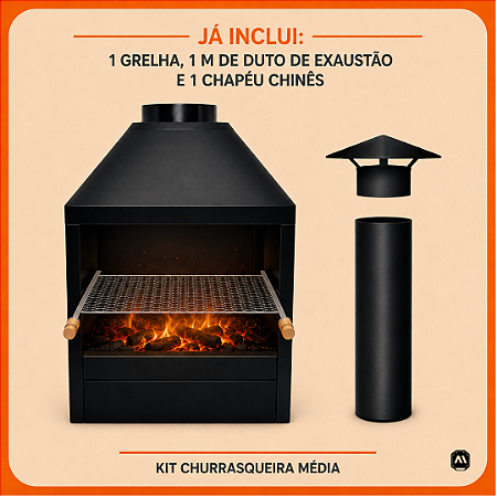Kit Churrasqueira Parede Média com Grelha, Duto de Exaustão e Chapéu Chinês – ArtMill