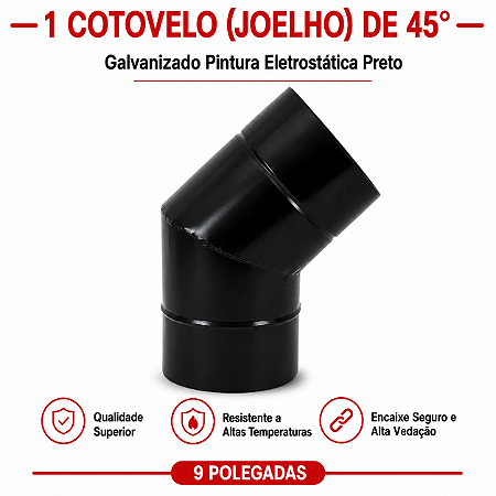 Cotovelo Galvanizado 9 Eletrostatica Preto 45º