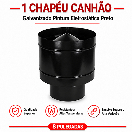 Chapéu Canhão Galvanizado 8" Eletrostática Preto – ArtMill