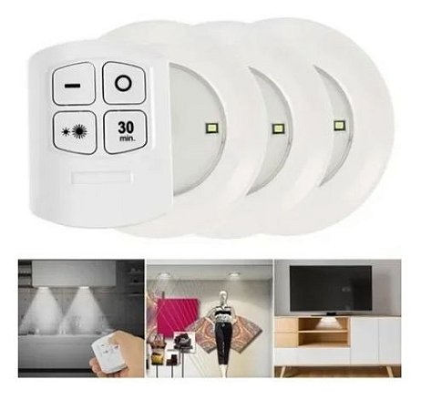 Kit 3 Lâmpada Luminária Led Spot Sem Fio Controle Remoto