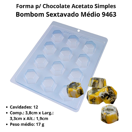 Forma para Chocolate Bombom Sextavado Médio 9463 Acetato Simples - BWB