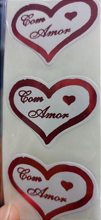 Etiqueta Adesiva Coração " Com Amor" c/ 100 unidades