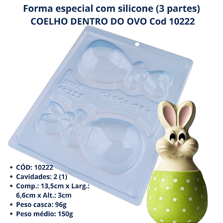 BWB Forma para chocolate Coelho dentro do Ovo cod 10222 (3 Partes "01 silicone")