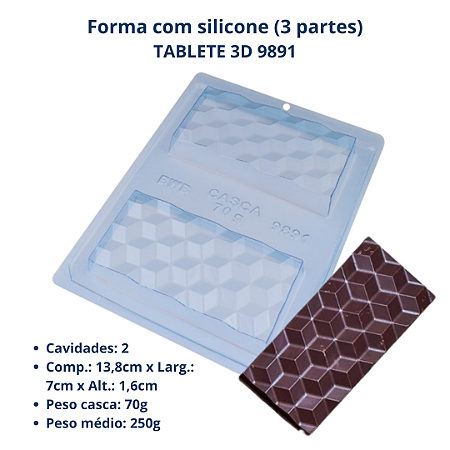 BWB Forma para chocolate Tablete 3D 70g cod 9891 (3 Partes"01 de silicone)