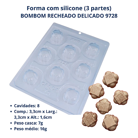 BWB Forma para chocolate Bombom Recheado delicado 7g (3 Partes "01 silicone") cod 9728