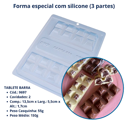 BWB Forma para chocolate Tablete Barra 55g  cod 9697 (3 Partes "01 de silicone)