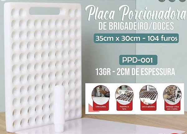 Placa Porcionadora 104 furos 30x35cm para Brigadeiros e doces 13g PPD-001 - Solrac