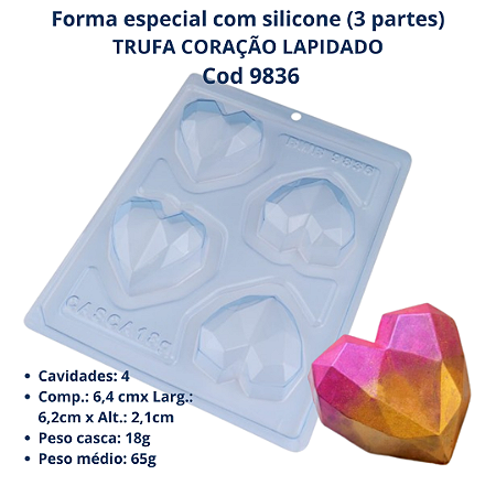 BWB Forma para Chocolate Trufa Coração Lapidado 18g (3 Partes "01 silicone") cod 9836