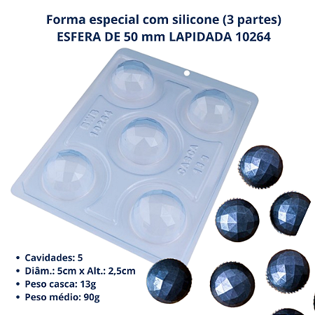 Forma Esfera de 50mm Lapidada 10264 ( 3 Partes "c/ Silicone") - BWB Embalagens