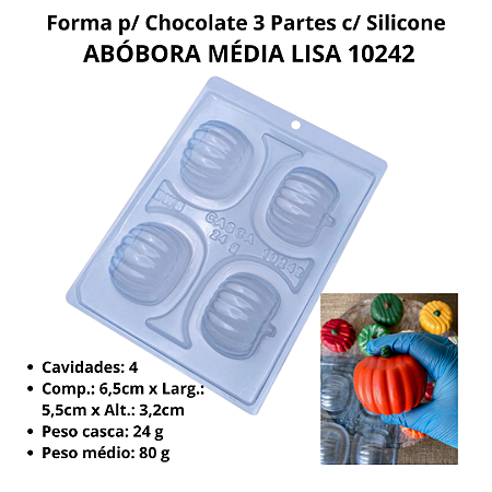 Bwb 10242 - Forma para Chocolate Abóbora Média Lisa ( 3 Partes c/ Silicone) Halloween