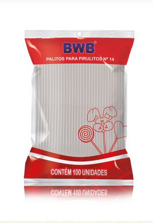 BWB Palito para Pirulito 14cm Transparente c/ 100 unids Tubo de Pet Cristal Nº 14 cod  226