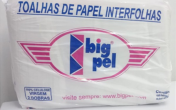 Toalhas de Papel Interfolhas 20x20,5cm c/ 1000 folhas 100% Celulose Virgem - Big Pel