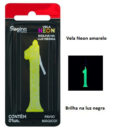 Vela de Aniversário Glitter Neon Amarela n° 1 (Brilha na luz negra) - Regina