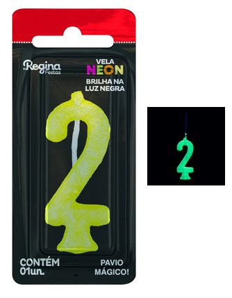 Vela de Aniversário Glitter Neon Amarela n° 2 (Brilha na luz negra) - Regina