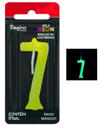 Vela de Aniversário Glitter Neon Amarela n° 7 (Brilha na luz negra) - Regina