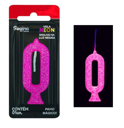 Vela de Aniversário Glitter Neon Pink n° 0  (Brilha na luz negra) - Regina