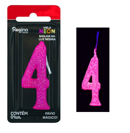 Vela de Aniversário Glitter Neon Pink n° 4  (Brilha na luz negra) - Regina