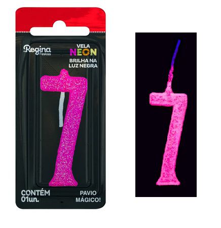 Vela de Aniversário Glitter Neon Pink n° 7  (Brilha na luz negra) - Regina