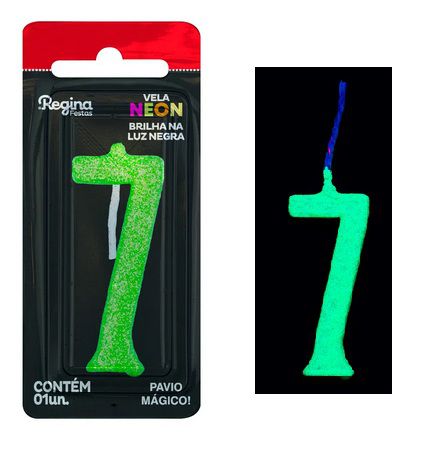 Vela de Aniversário Glitter Neon Verde n° 7  (Brilha na luz negra) - Regina