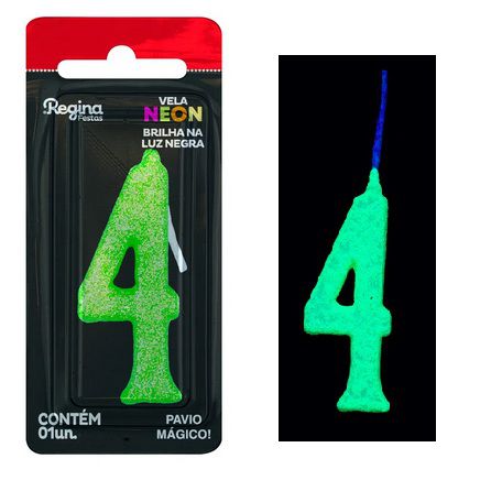 Vela de Aniversário Glitter Neon Verde n° 4  (Brilha na luz negra) - Regina