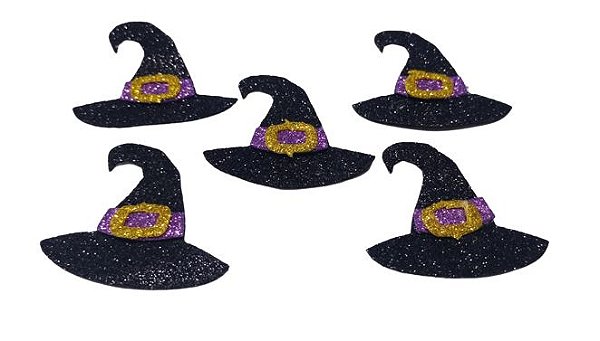 Aplique Chapéu de Bruxa Glitter Halloween c/ 5 unids E.V.A - Piffer -  D.Ferreira Casa de Doces
