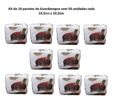 Kit Guardanapo de Papel Super Macio Branco 19,5cm x 19,5cm c/ 500 unids Softness Premium