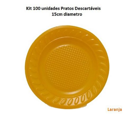 Kit Prato Laranja 15cm Sobremesa c/ 100 unids descartável - Louri Festas