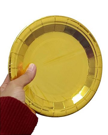 Prato de Papel Ouro Metalizado 18cm c/ 10 unids descartável - Wei