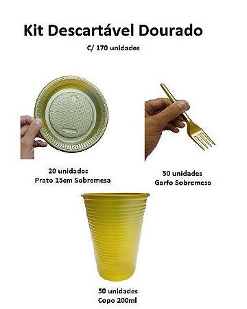 Kit descartável Dourado c/ 120 unids - Bello Festas